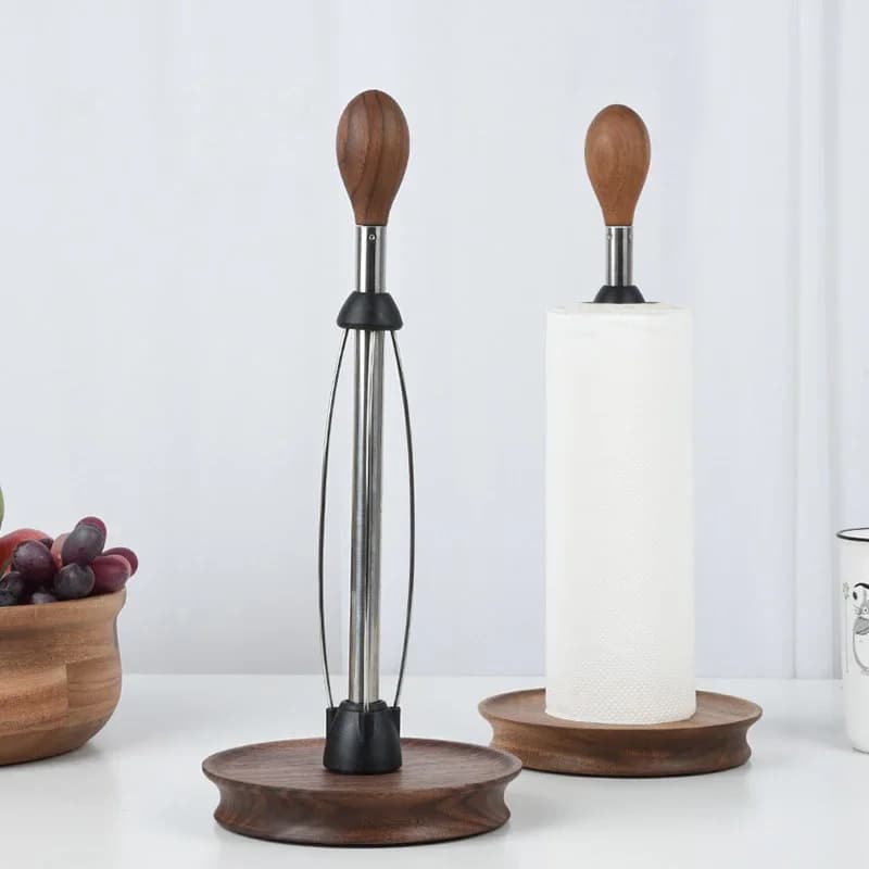 Portarotolo da cucina HeMu in legno di noce, dispenser di carta a strappo con una mano in acciaio inossidabile, supporto da banco per rotoli di carta per la casa