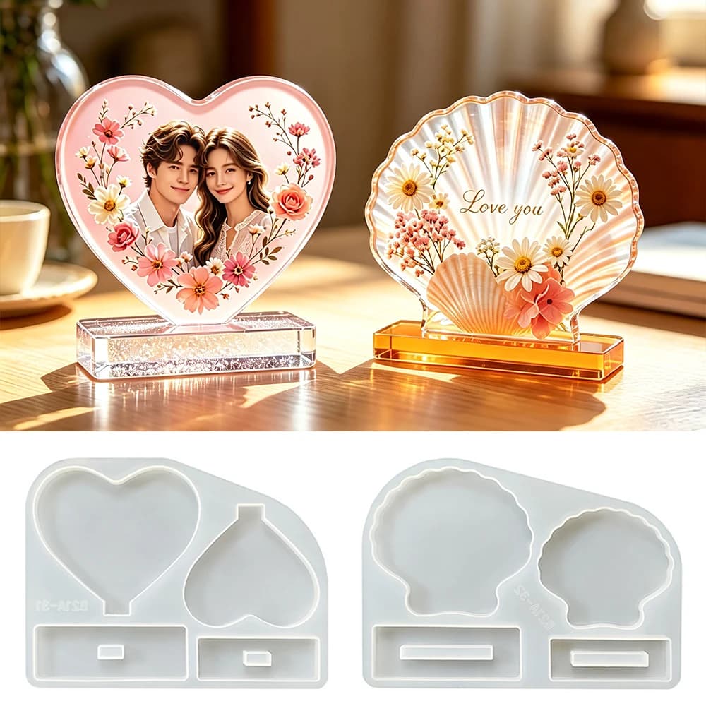 Stampi in silicone per resina epossidica a forma di cuore S0273 per cornici portafoto fai da te, per decorazioni nuziali e per la casa