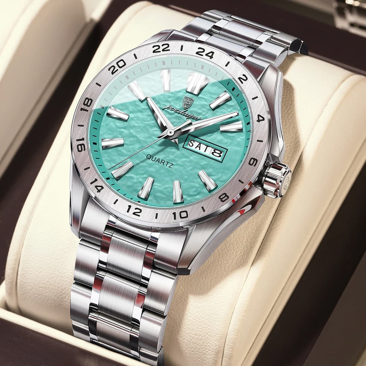 POEDAGAR Orologio da Polso da Uomo alla Moda, Impermeabile, Luminoso, per Affari, con Data e Giorno, in Acciaio Inossidabile, al Quarzo, Reloj Maschile