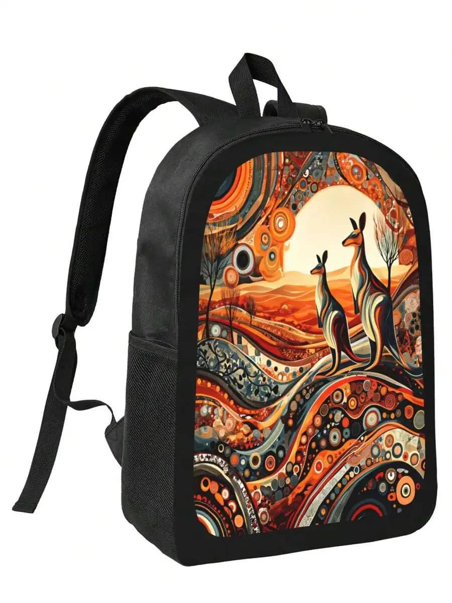 Whimsical Kangaroo Print Backpack For Adults Lightweight Daily Use Adjustable Straps Zipper Closure