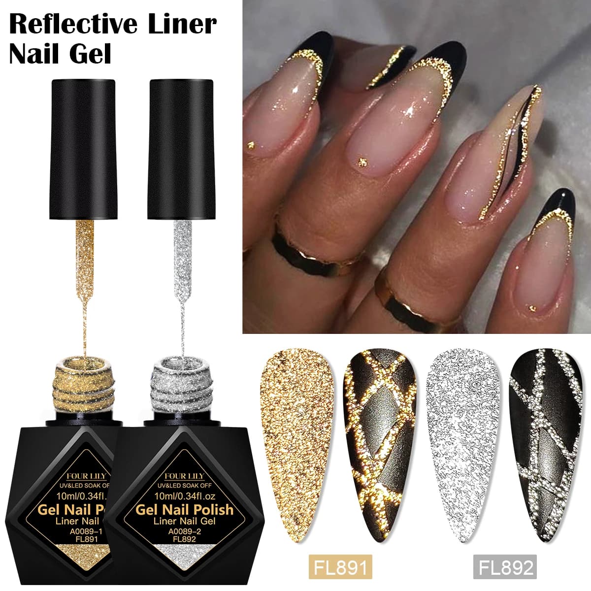 10ml Oro Argento Riflettente Glitter Liner Gel Smalto per unghie Pull Line Gel Graffiti Pittura Striscia Unghie francesi Forniture per unghie fai da te