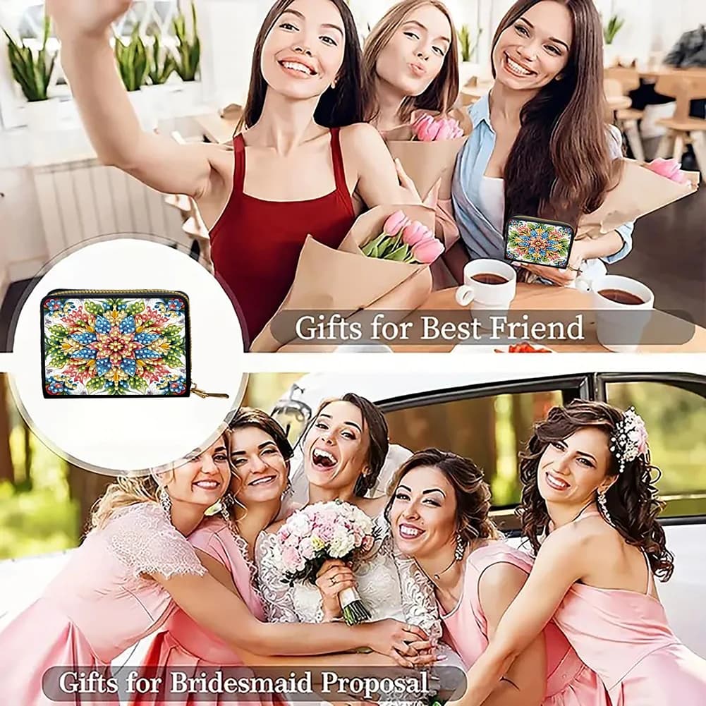 Portacarte e Portamonete Mandala Fai-da-Te con Pittura Diamantata, Regalo alla Moda per Amici
