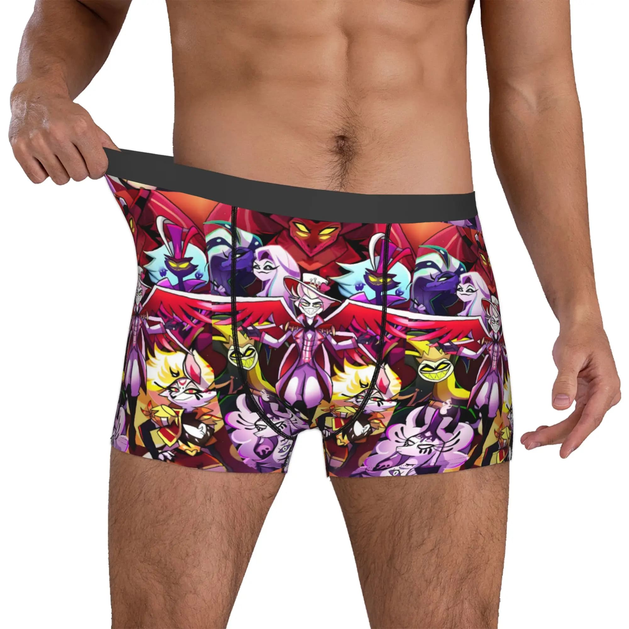 Boxer da Uomo Personalizzati con Stampa Anime Hazbin Hotel, Mutande Morbide e Comode