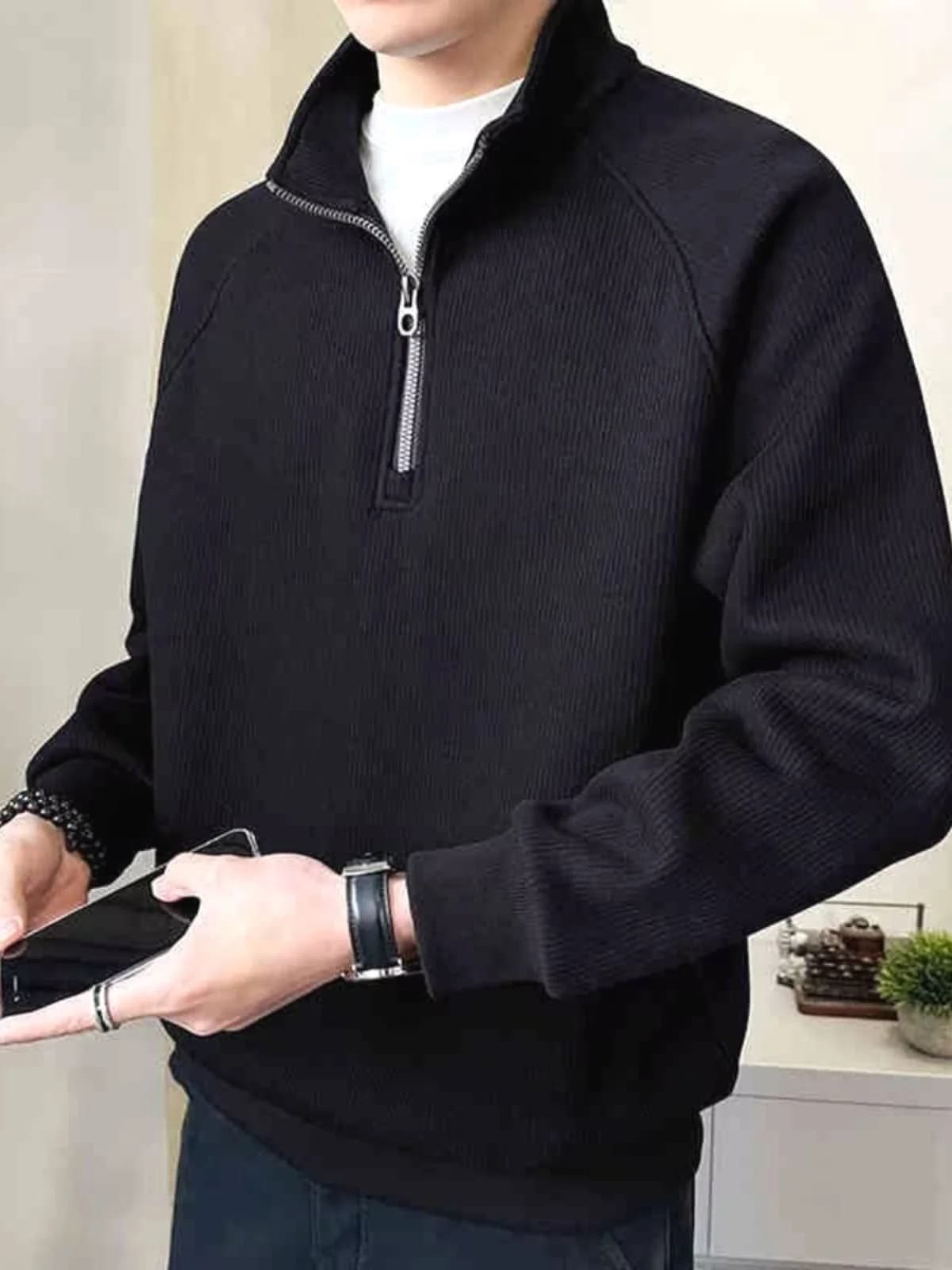 Loose Long Sleeve Hoodie Men's High Collar Workwear T-shirt Casual Versatile European Style Half Zipper Shoulder Insertion