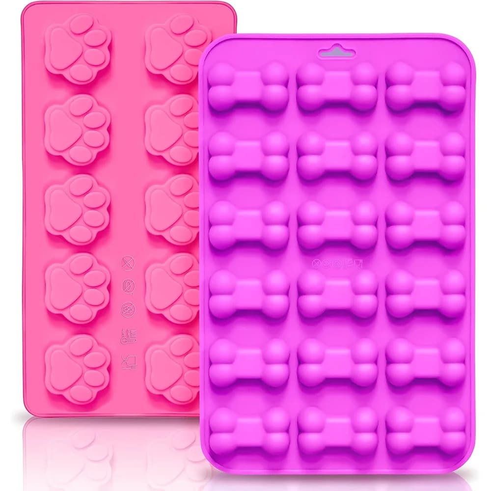 2PCS Set DIY Dog Paw Shaped Silicone Mold Candy Chocolate Baking Mold 3D Silicone Lollipop Mold Jelly Ice Cube Puppy Snack Molds