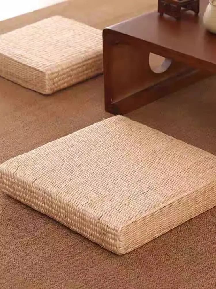 Cuscino Zafu Ispessito per Meditazione, Tappetino Yoga in Erba Intrecciata, Cuscino Quadrato per Auto, Schienale Tatami, Stile Country per Casa