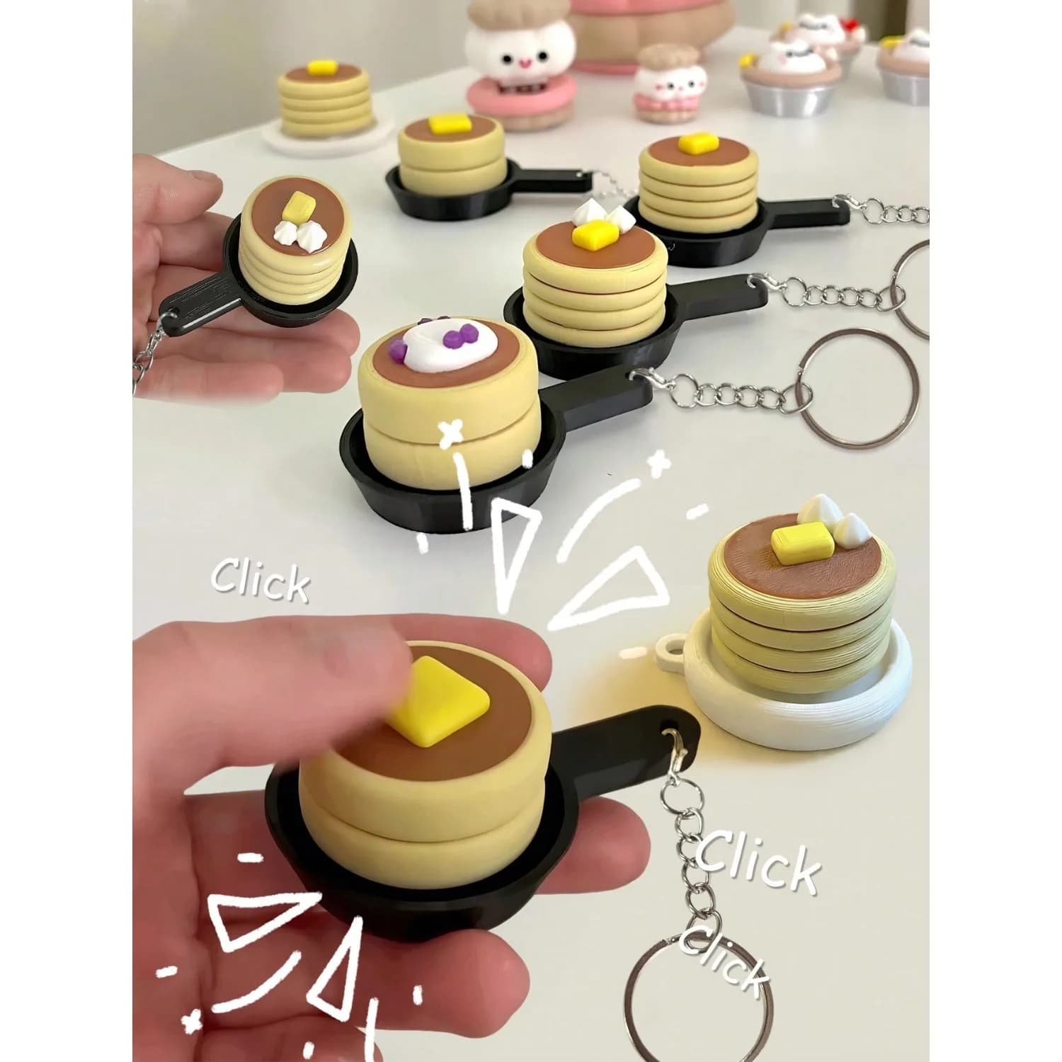 Portachiavi Giocattolo Antistress a Forma di Mini Pancake - Giocattolo Sensoriale per Alleviare lo Stress, Ciondolo a Forma di Cibo Carino Adatto per Zaini e Chiavi