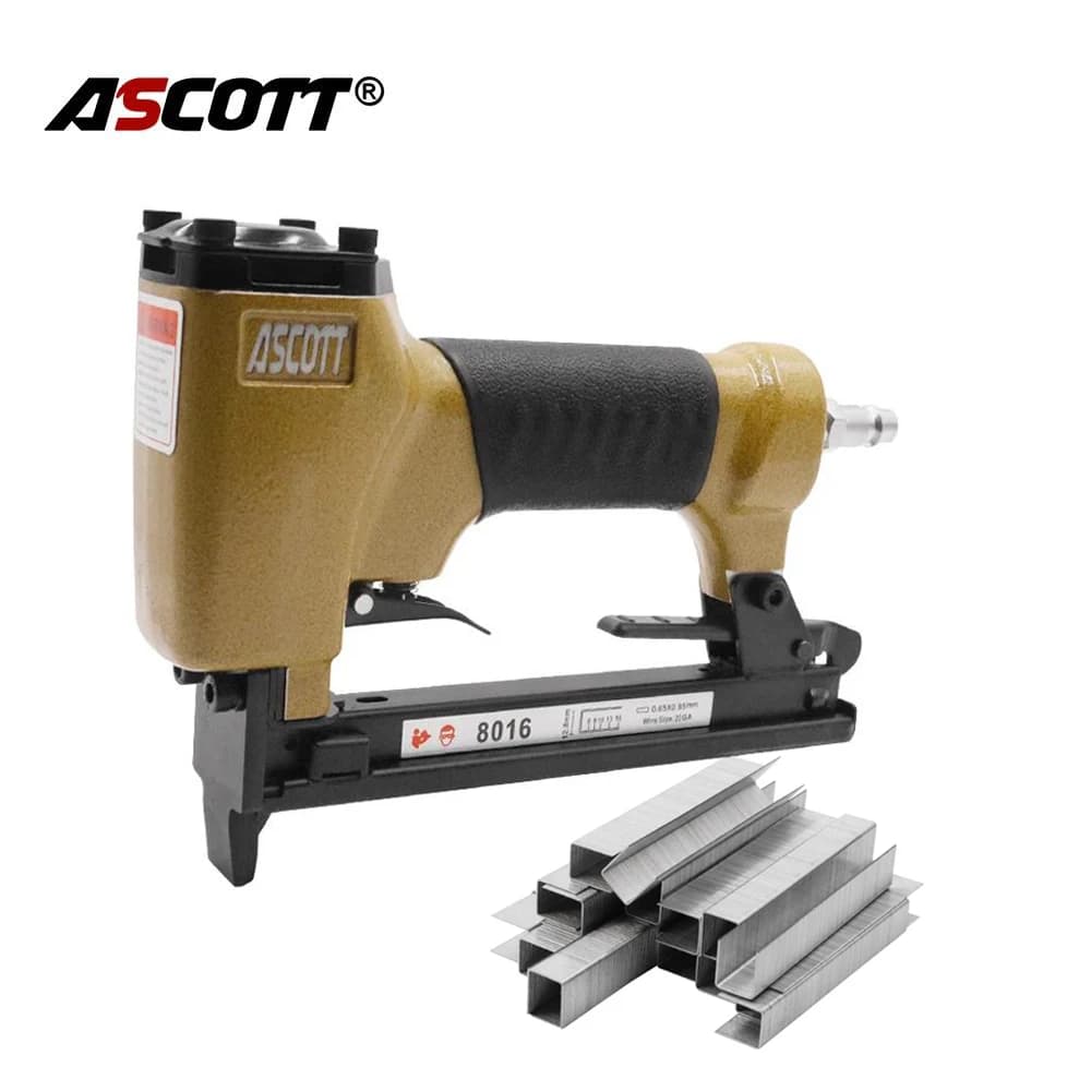Ascott 8016 21Ga 1/2” Chiodatrice Pneumatica per Tappezzeria e Carpenteria, Pistola per Chiodi e Graffette con 1000 Graffette Incluse