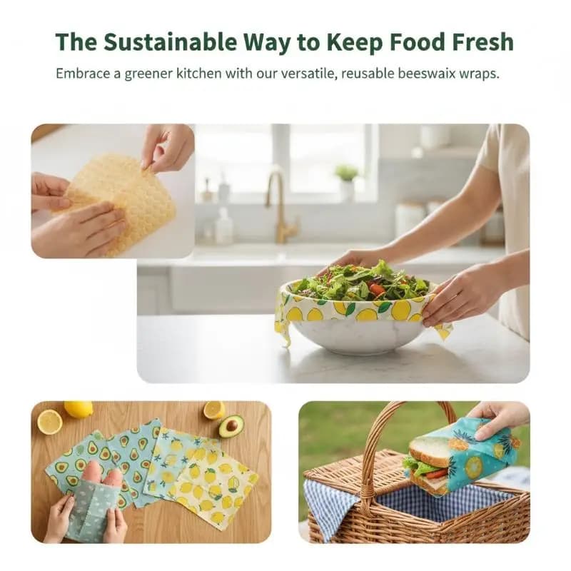 Involucri per Alimenti Riutilizzabili in Cera d'Api, 3 Fogli, Ecologici, per Conservazione in Cucina, Sandwich, Formaggio, Cottura, Lunchbox e Conservazione degli Alimenti