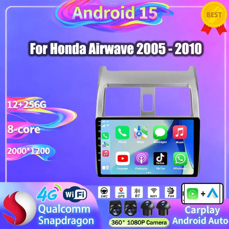Android 15 Car Radio For Honda Airwave 2005 - 2010 Wireless Carplay Android Auto Multimedia Video Player 2Din Head Unit Stereo