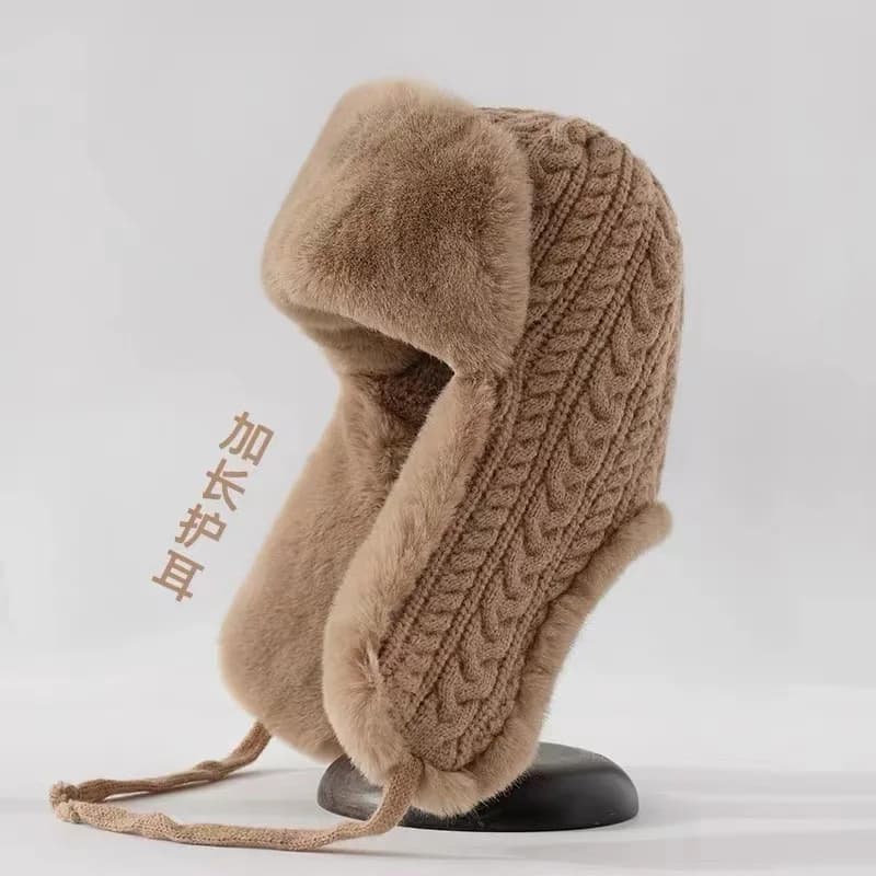 Women Winter Knitted Ear Flap Hat Extended Long Thermal Windproof for Cycling Skiing Cold Weather Unisex Thick Beanie​