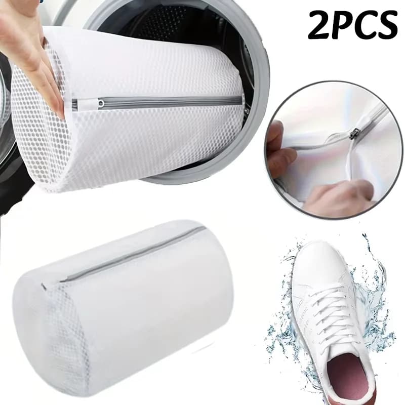 2 sacchetti versatili per lavare le scarpe con cerniera, in rete fine, riutilizzabili, per scarpe sportive, giocattoli, vestiti, sacchetti per la pulizia e l'organizzazione dei vestiti