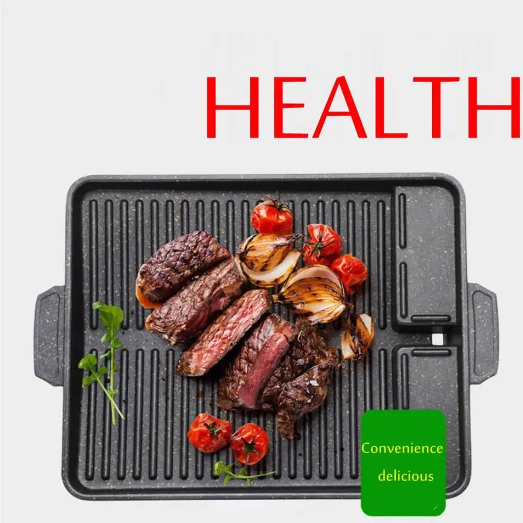 Piastra per Barbecue Resistente con Manico, Vassoio per Grigliare da Interno ed Esterno, Nero, per Carne, Verdure e Frutti di Mare