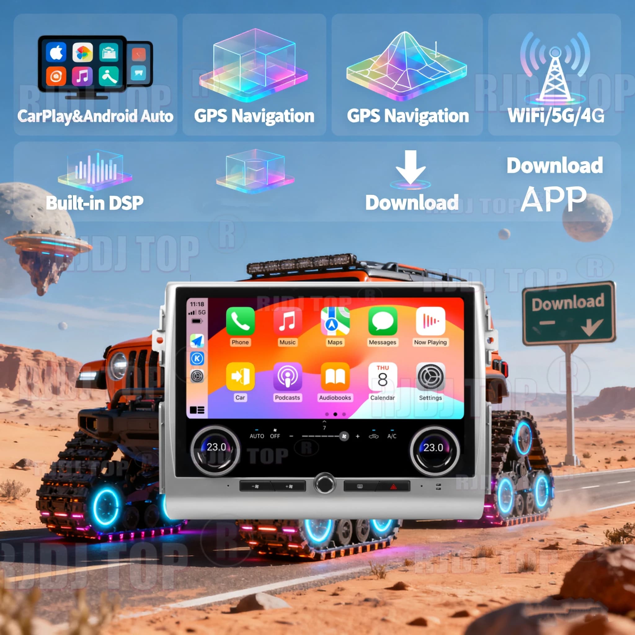 Android 14.0 For Toyota FJ Cruiser 2007-2022 Wireless CarPlay GPS Navigation 5G WiFi Car Multimedia Player DSP Stereo Car Radio