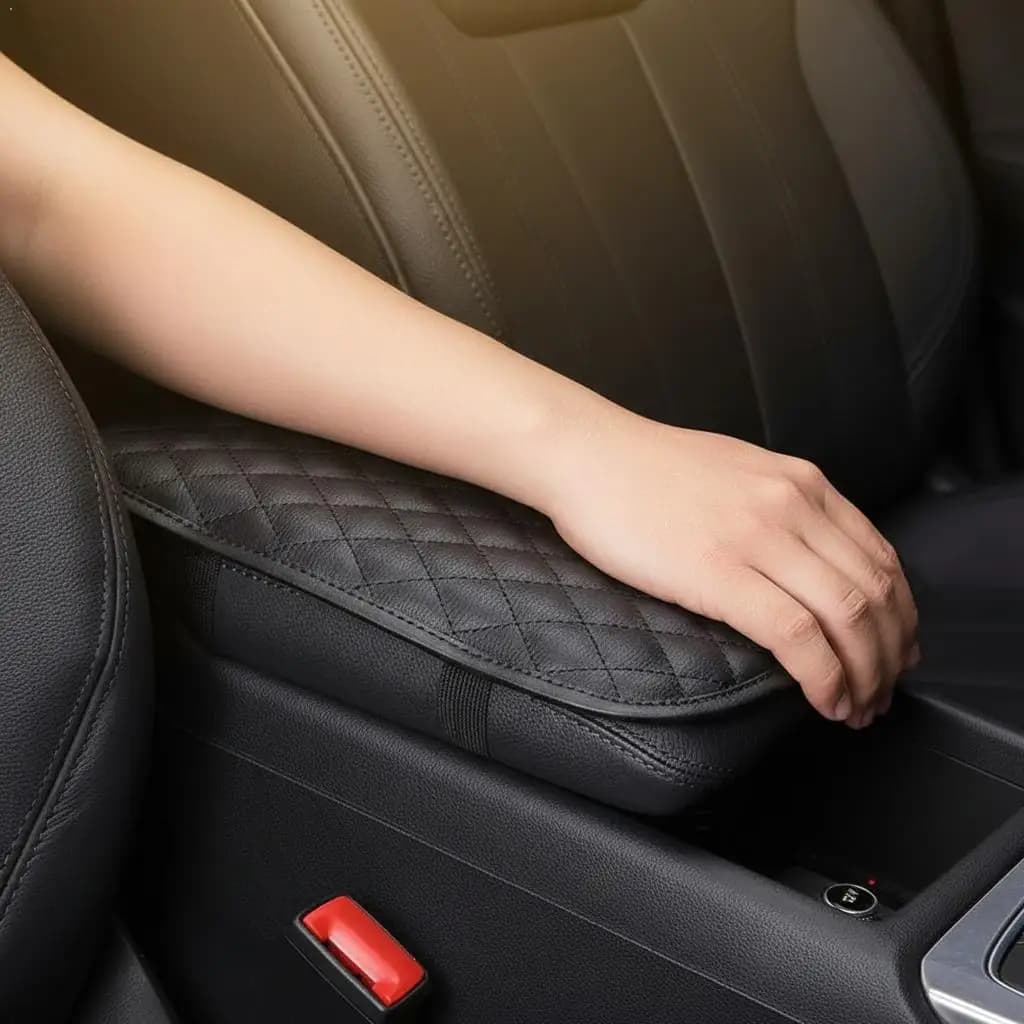 Tappetino universale per bracciolo auto in pelle, protezione per console centrale con motivo a rombi, traspirante, per interni auto