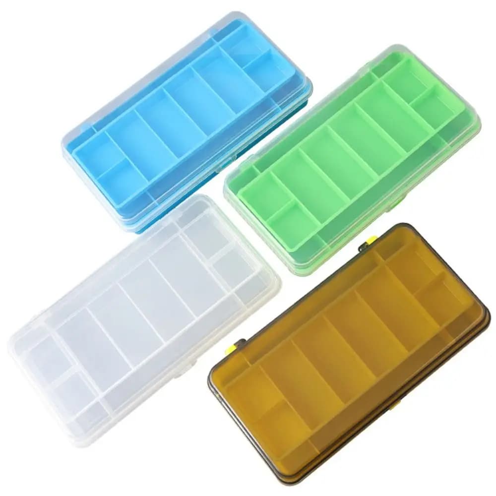 Box for fishing gear in PP 11 compartments Green Blue Yellow Toolbox for transparent soft bait Two-storey case
