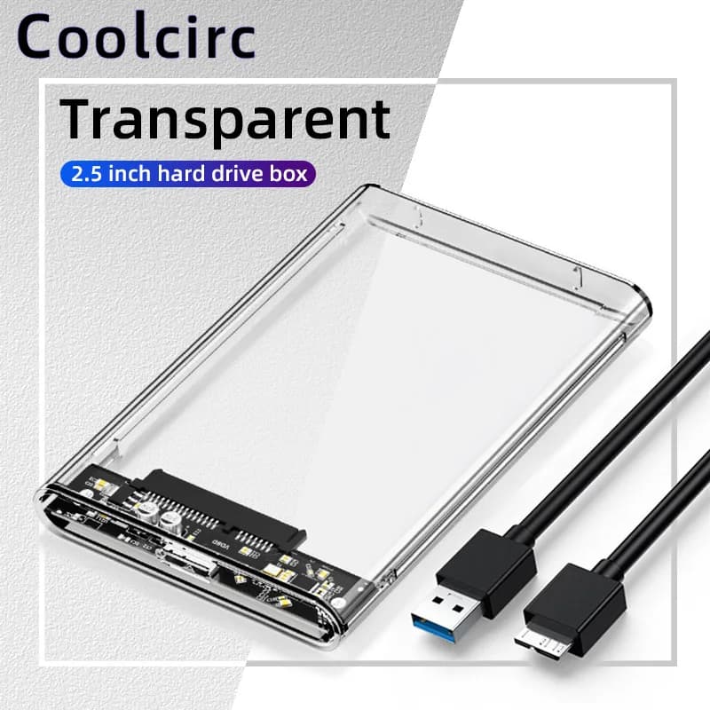 Custodia per HDD SSD da 2,5 pollici Custodia per HDD trasparente USB 3.0 Custodia per disco rigido esterno per PC portatile Scatola per disco rigido SATA mobile