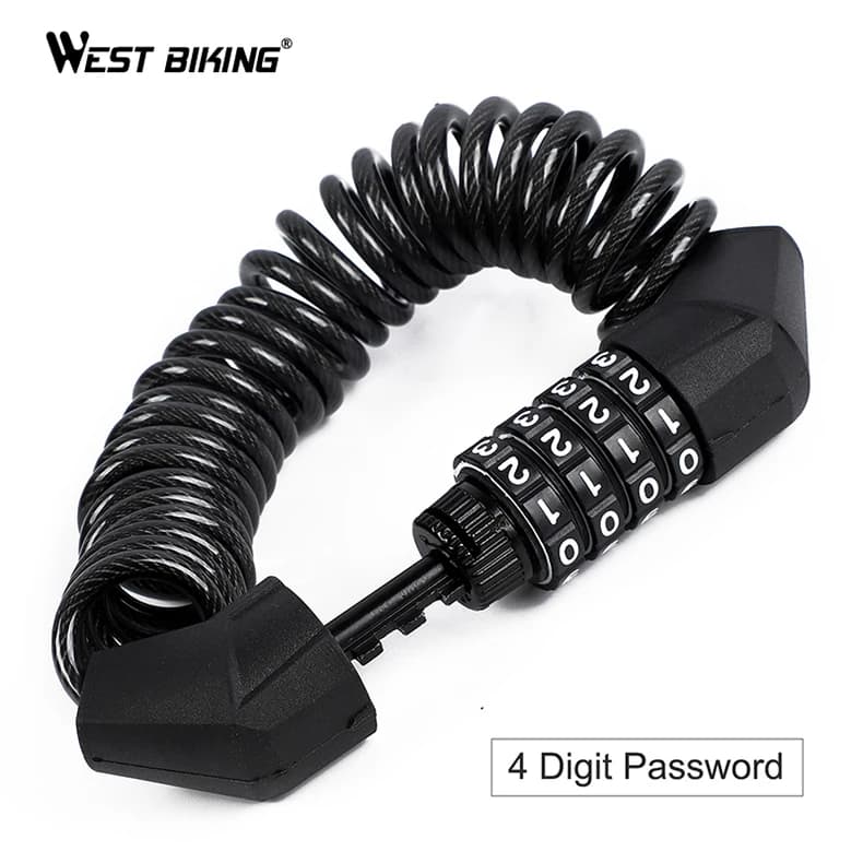 WEST BIKING Bicycle Lock Steel Wire Chain Lock MTB Bike Motorcycle Anti-theft Code Steel Wire Rope Lock Luggage Lock Helmet Lock