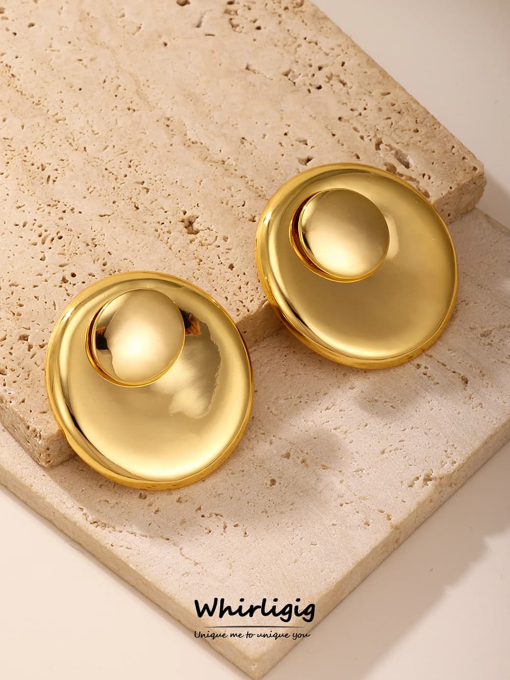 Exaggerate Bright Stainless Steel Earrings And Ring For Women 18k Gold Plated Waterproof Chunky Ear Studs Jewelry