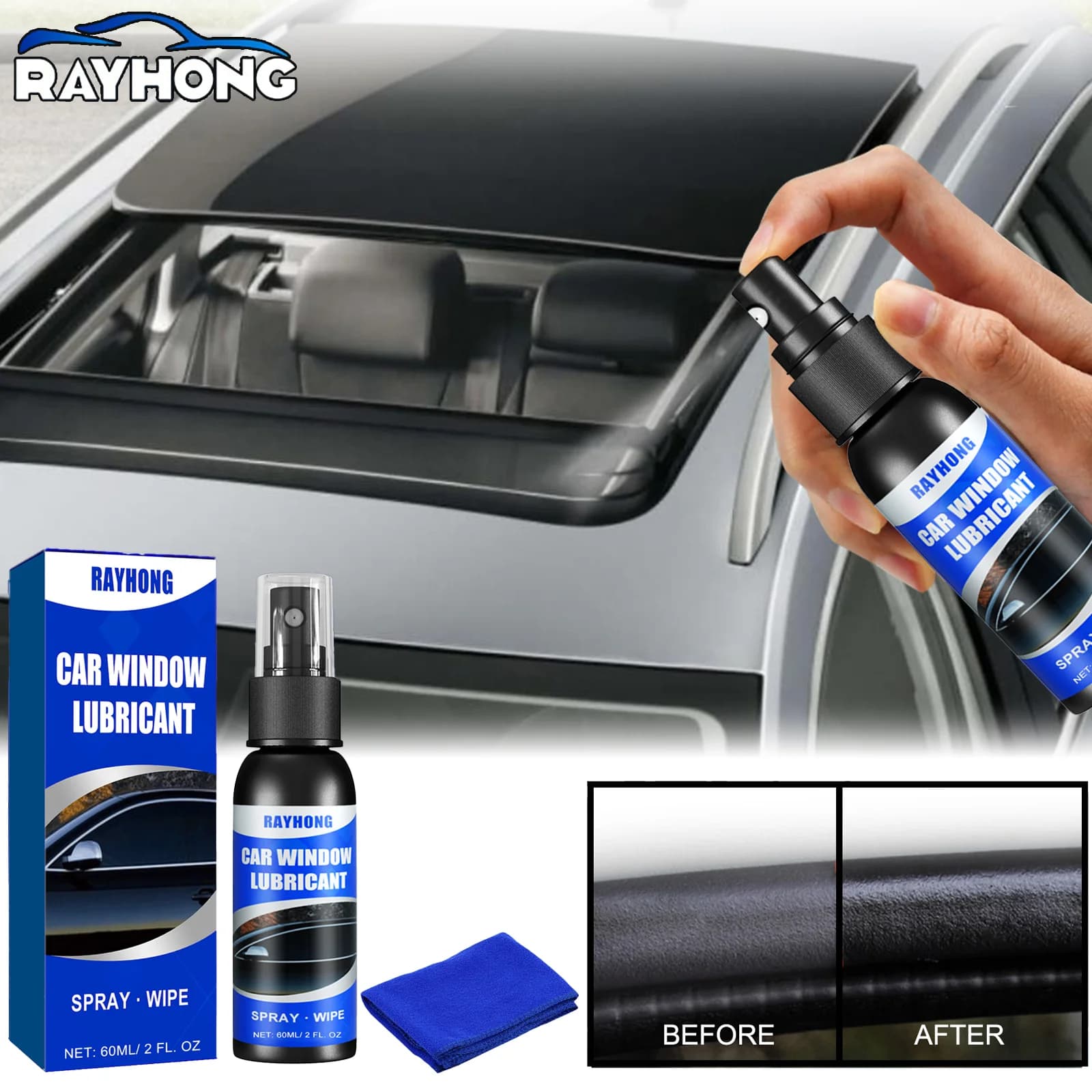 Lubrificante per finestrini auto Spray 60ml per finestre cigolanti Eliminatore di adesivi Guarnizione Guarnizione Condizionamento Formula PTFE antirumore