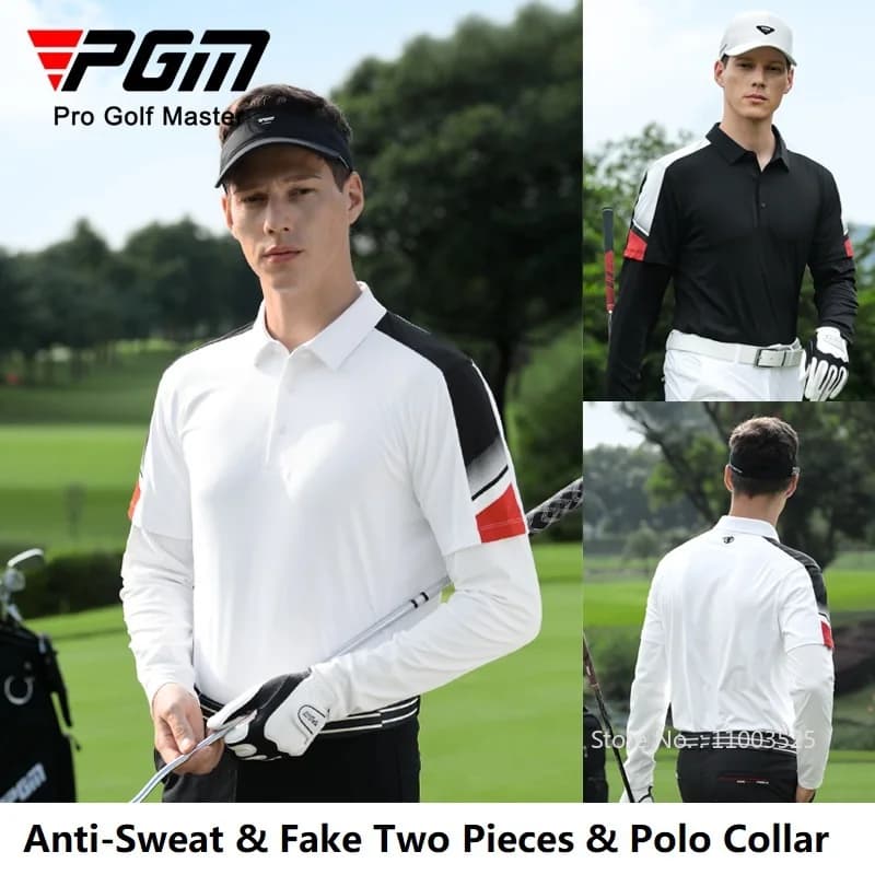 PGM Abbigliamento da golf Uomo T-shirt a maniche lunghe Falso in due pezzi Top sportivi Maschile Polo con colletto rovesciato Nuove magliette autunnali ad asciugatura rapida