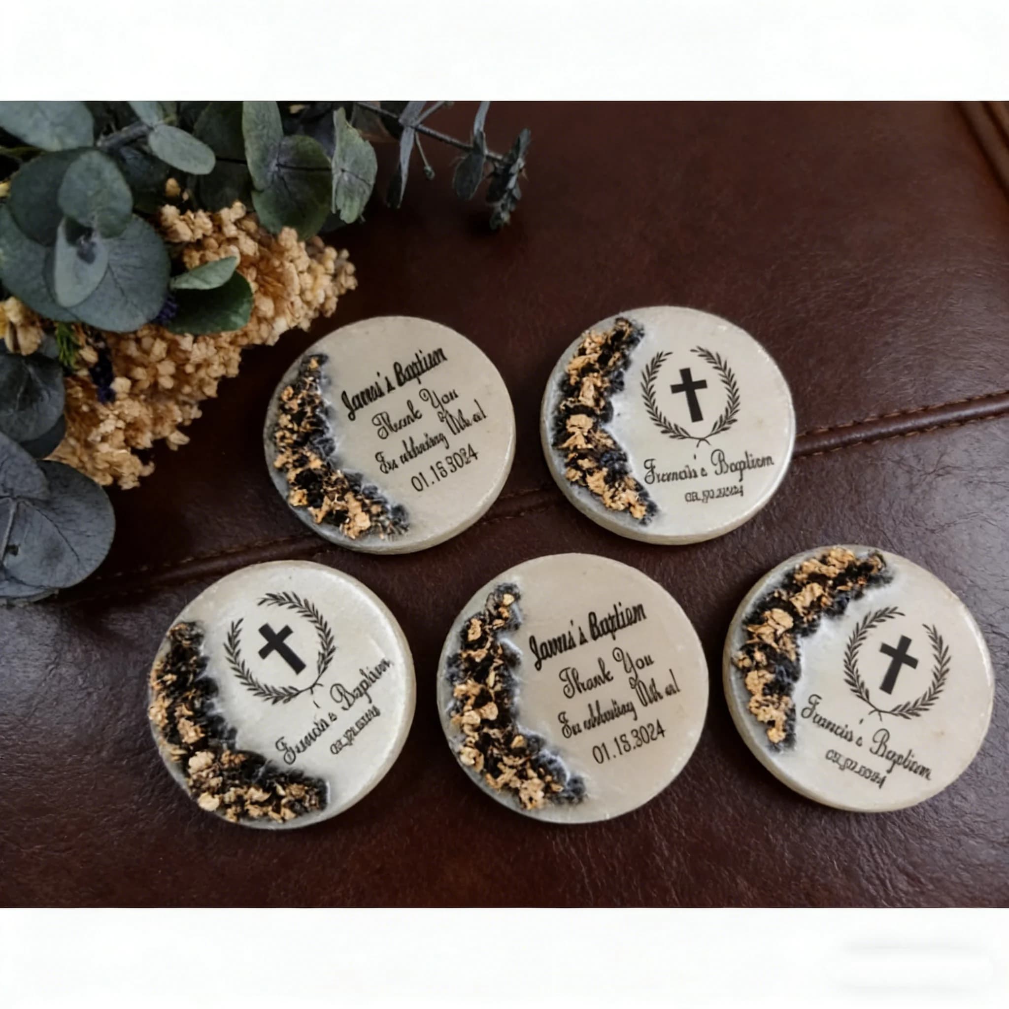 Magneti Personalizzati in Resina Epossidica per Battesimo | Bomboniere Personalizzate per Baby Shower in Confezione Convenienza