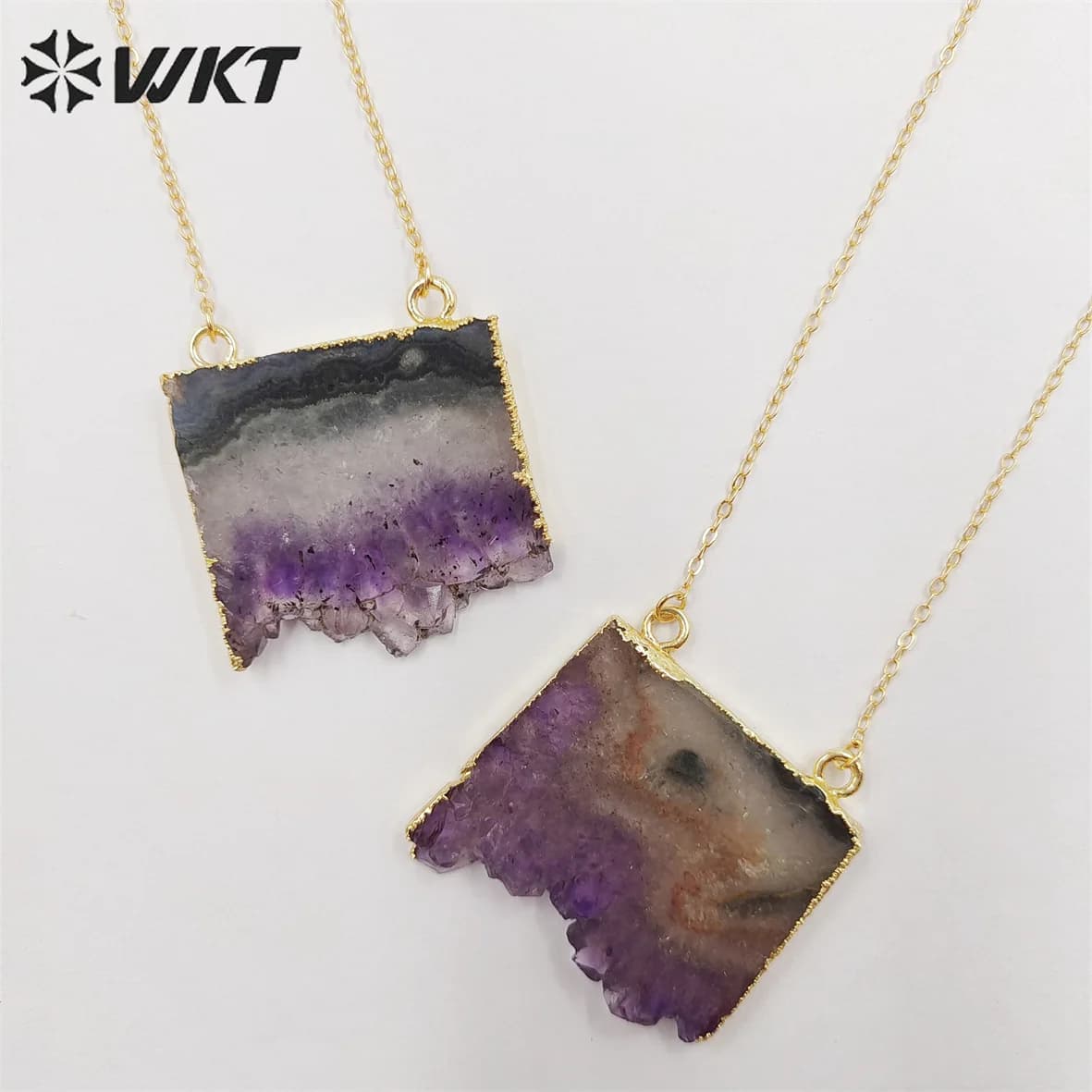 WT-N121 Incredibile collana unica con pietra di ametista Druzy naturale con pendente in pietra preziosa energetica placcata in oro 18 carati su finiture