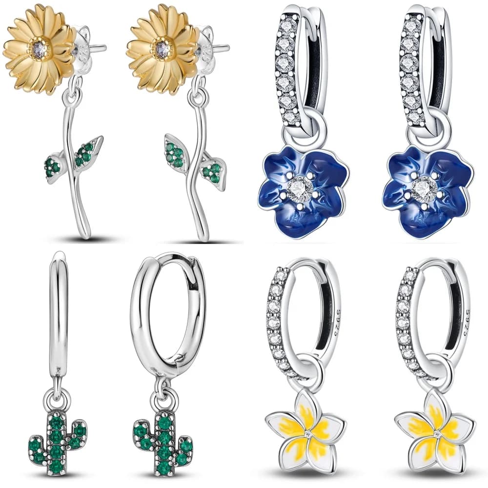 Orecchini pendenti serie pianta fiore girasole in argento sterling 925 per regali per feste di moda donna eleganti accessori di gioielli S925