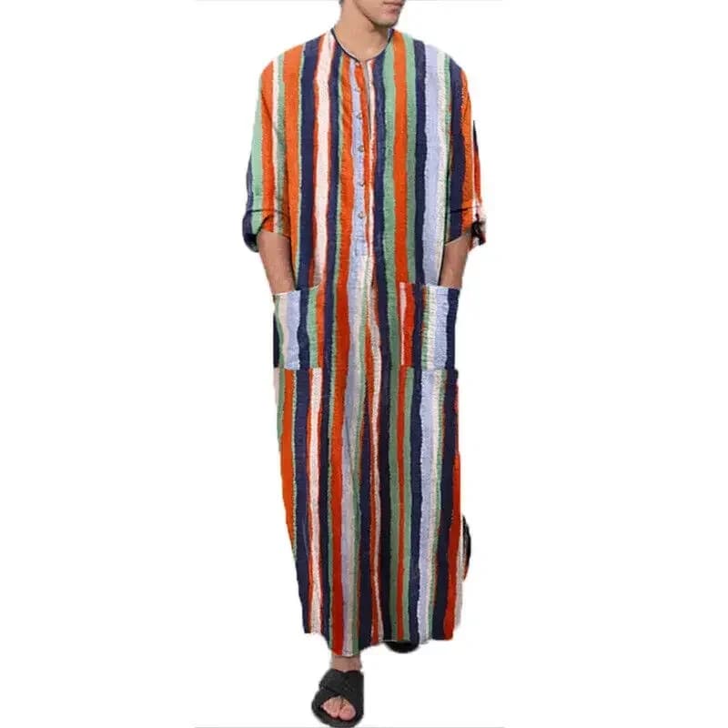 Camicie eleganti da uomo Camicie da notte in vero cotone e lino Accappatoio Manica lunga Caftano Vacanza Abito da spiaggia Caftano musulmano Arabo Thobe Homewear