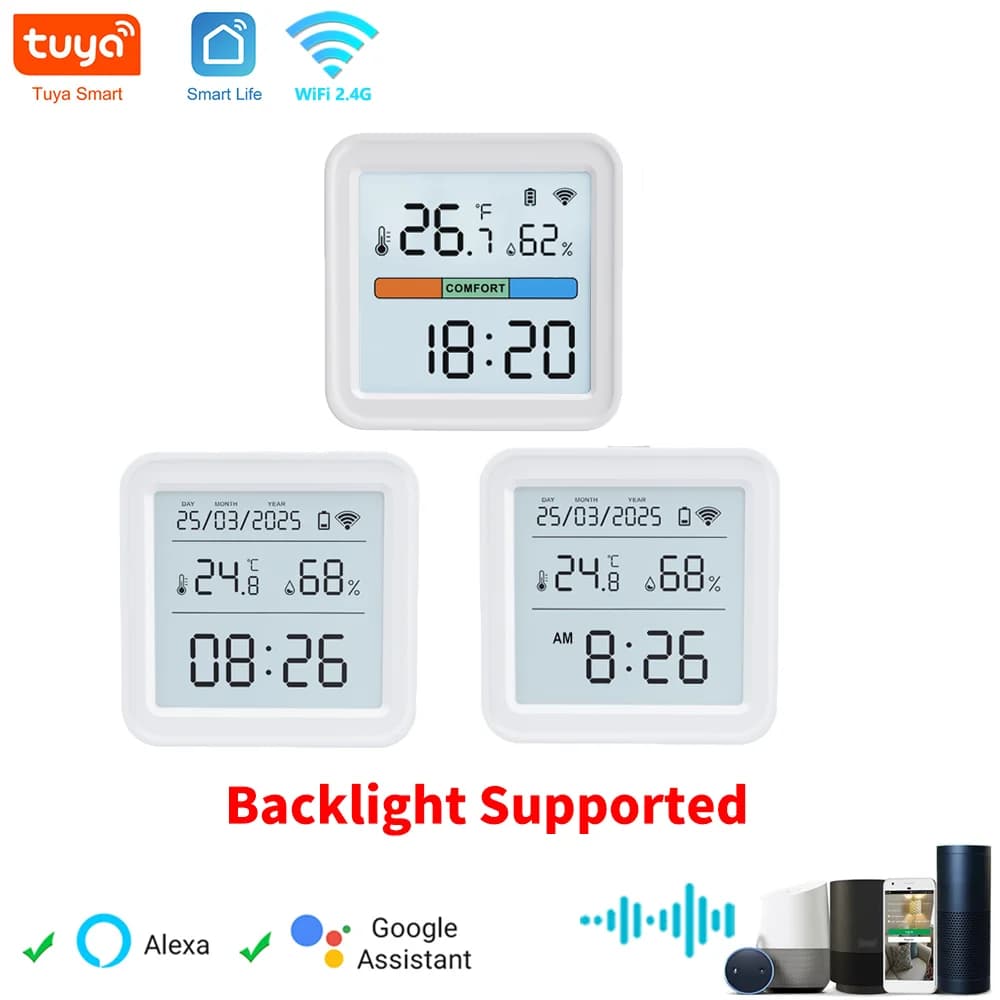 Tuya WIFI Sensore di umidità della temperatura Igrometro Termometro Smart Home Retroilluminazione Smart Life Alexa Assistente Google Sensore Tuya