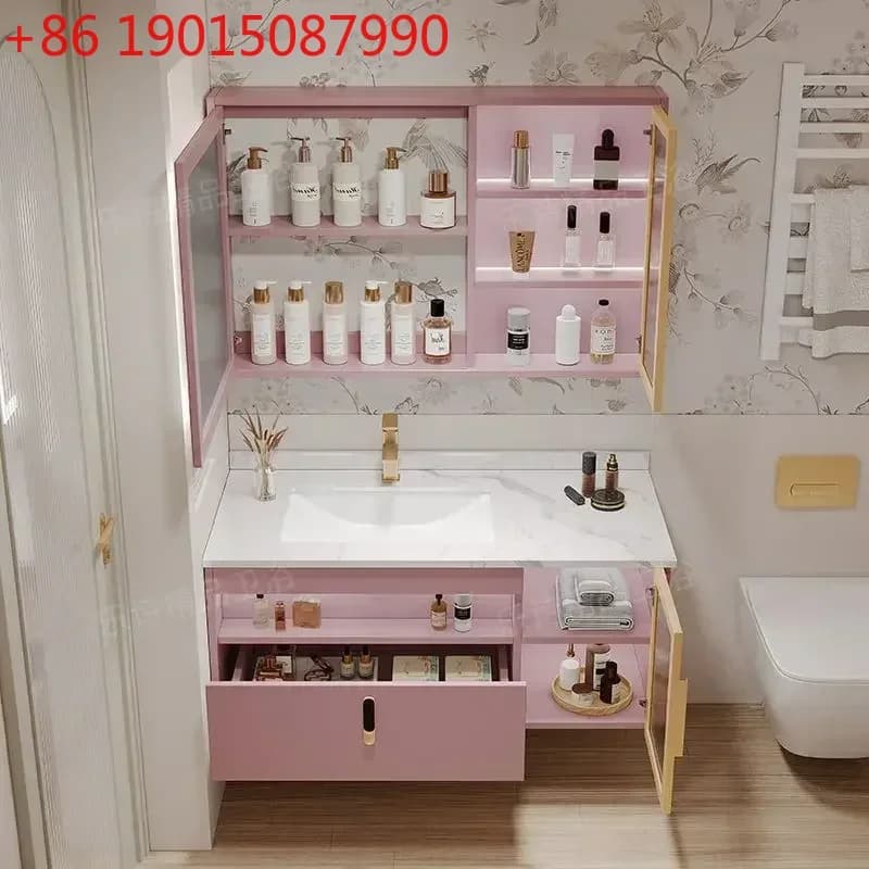 Mobili da Bagno di Lusso con Lavabo in Ceramica, Armadietto con Specchio Intelligente Moderno, Mobile Lavabo con Lavandino, Arredamento Bagno