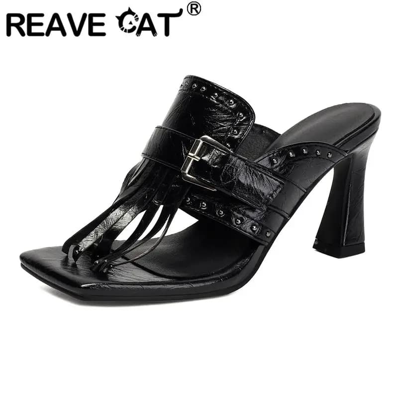 REAVE CAT Yellow Female Sandals Square Toe 9cm Chunky Heel Platform Back Strap Plus Size 44 45 46 Leisure Daily Breathable Shoes