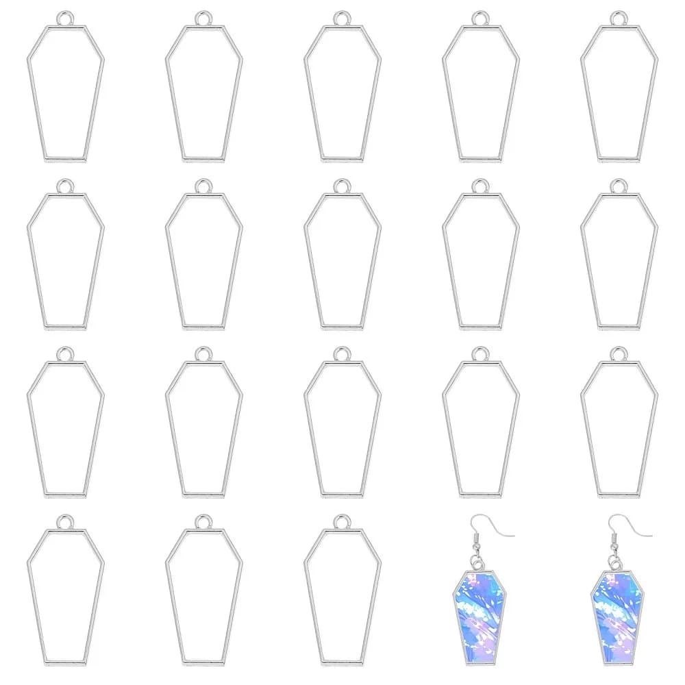Alloy Open Bezel Blank Coffin Shape Hollow Pendants Open Frame Pendant Charms for Resin Jewellery Making DIY Earring