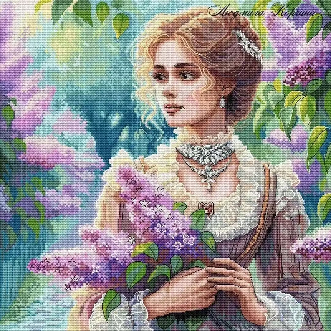 Cross Stitch set Cross Stitch Kits, Embroidery Sets, Knitting Needles Embroidery,Complete Kit, Lilac Flower Women 46-46
