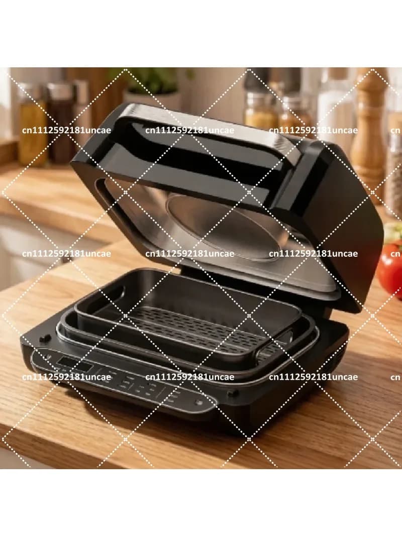 8-in-1 Multifunctional Indoor Smokeless Grill & Air Fryer with Smart Thermometer, Multi-Purpose Cooking Appliance