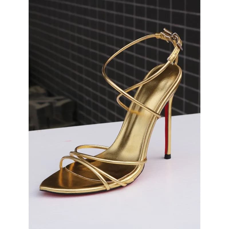 Nuovi sandali con tacco alto e cinturino incrociato in oro 2026, con cinturini super sottili, modello sexy Queen, stile europeo e americano, altezza tacco 12 cm