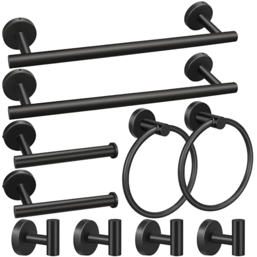 Set di accessori per il bagno da 10 pezzi, inclusi portasciugamani da 16 pollici, porta carta igienica, anelli porta asciugamani, ganci porta accappatoi.