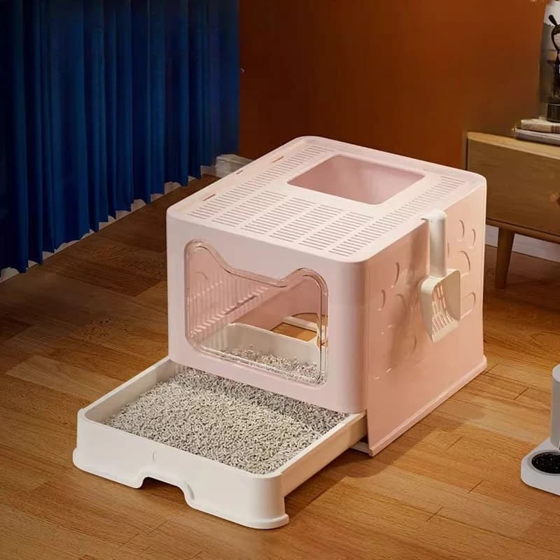 Grande cassetto per lettiera per gatti in acciaio inossidabile Design chiuso Controllo degli odori Anti spruzzi Superficie liscia Facile da pulire Durevole