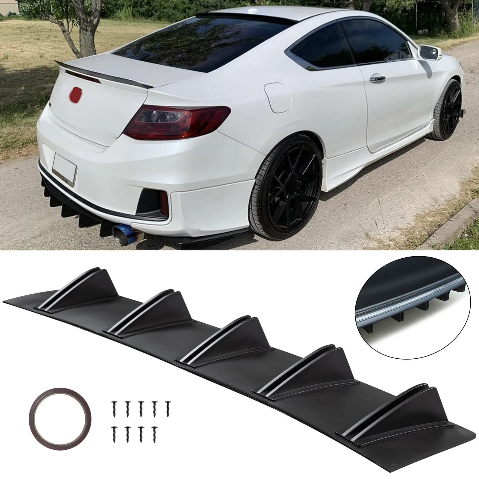 Diffusore paraurti posteriore nero opaco con 10 alette, spoiler splitter per Honda Accord