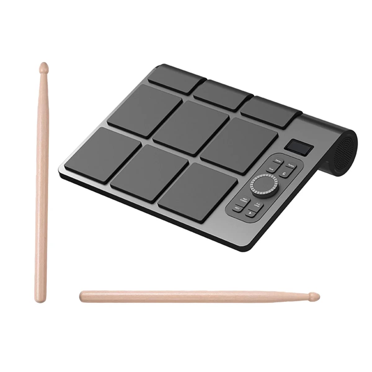 Set di Batteria Elettronica da Tavolo con 2 Altoparlanti, 9 Pad, Illuminazione Colorata, Supporto BT MIDI, Connessioni Audio Varie, Display LCD Regolabile