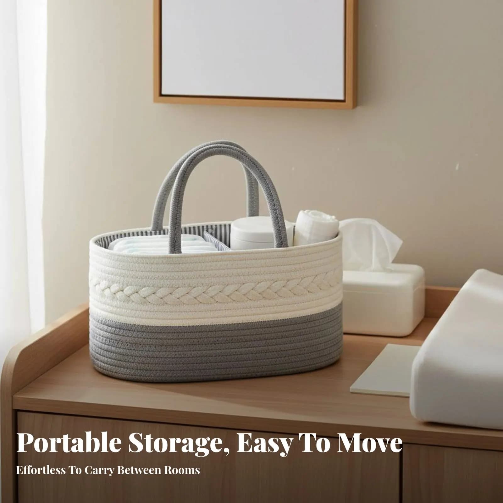 Organizer per Pannolini in Corda di Cotone, Design Pieghevole, Borsa Porta Pannolini per Neonati, Cesto in Corda di Cotone con Divisori Rimovibili