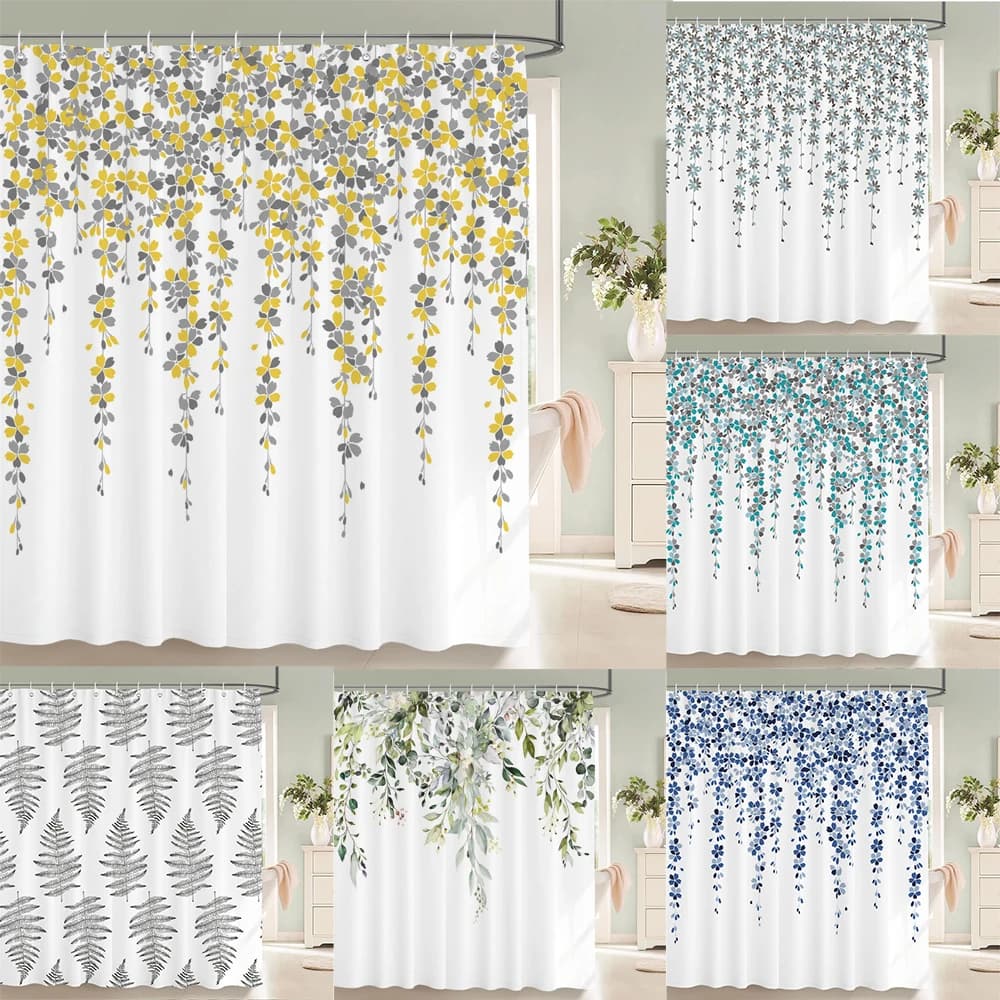 Piccole foglie floreali fresche fiori tenda da doccia bagno tende impermeabili in poliestere stampa 3D multi-formato per doccia da bagno