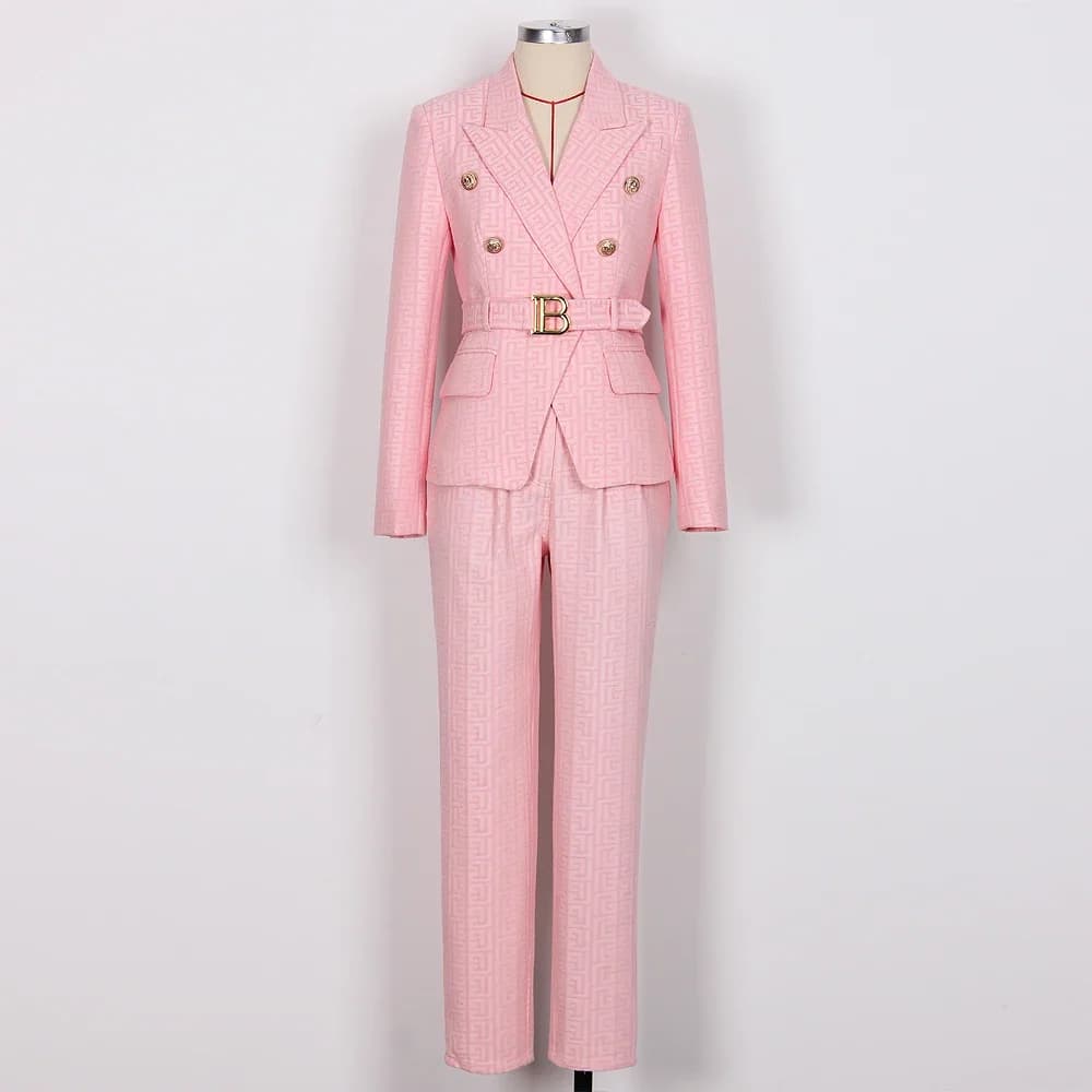 Autumn Winter New Women Suits High Quality Jacquard Fabric Professional Commuter Office Lady Blazer Pants Set S XXXL