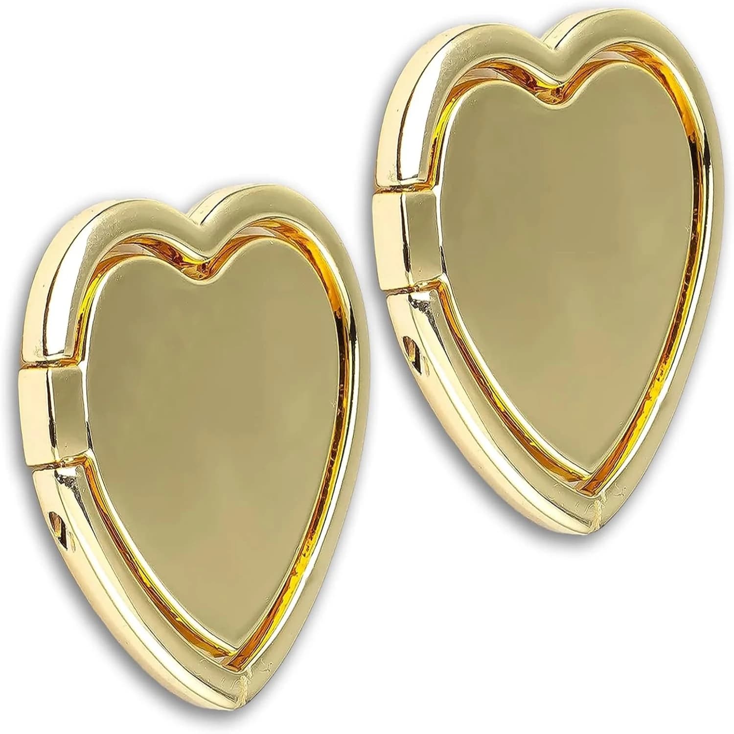 [2 confezioni] Supporto per anello per telefono cellulare con finitura lucida a forma di cuore d'amore, cavalletto per anello con telefono in metallo lucido per