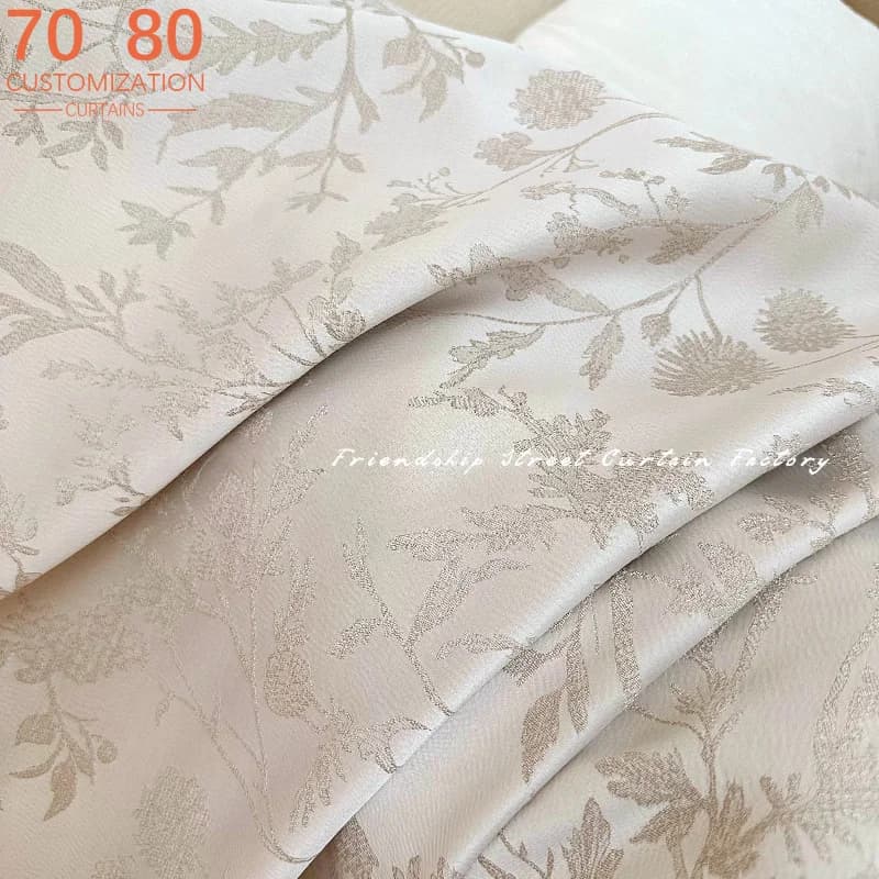 Environmentally Children's Room Beige Jacquard Curtains for Living Room Bedroom Partition Customized Finished French Window