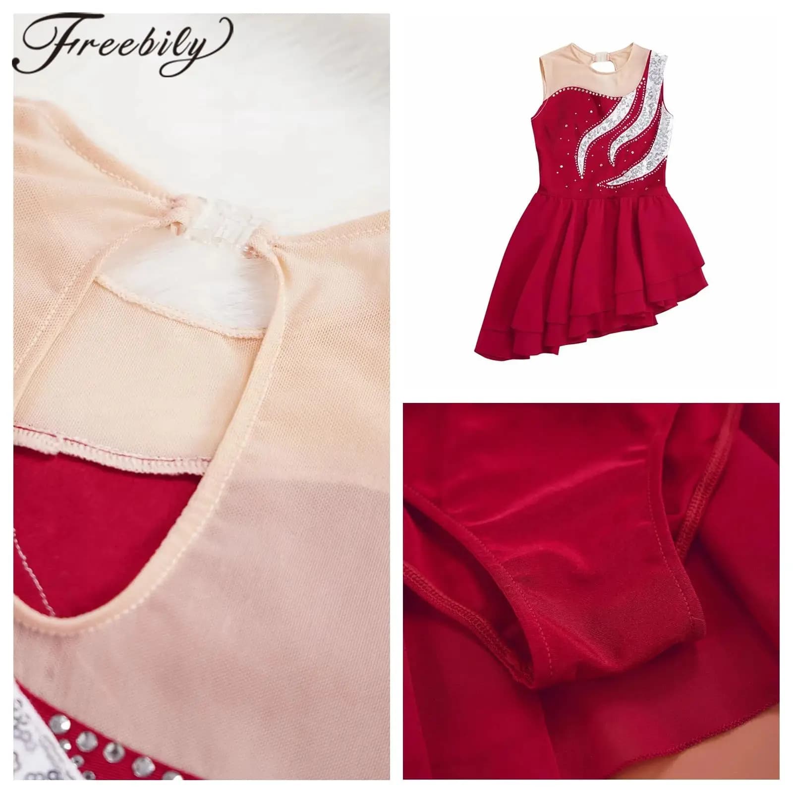 Abbigliamento da pattinaggio su ghiaccio per bambini per ragazze Body da ginnastica senza maniche Paillettes Strass Abbigliamento da ballo Abito da pattinaggio di figura per adolescenti