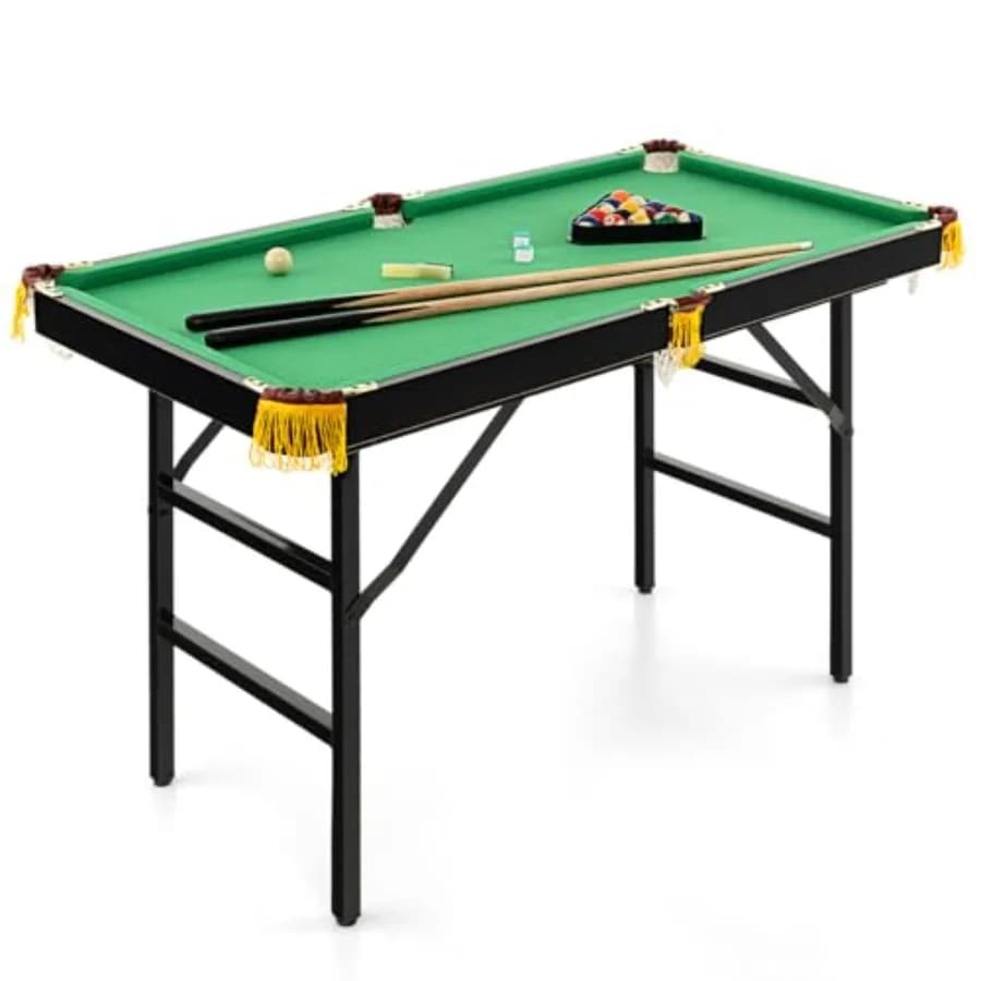 Tavolo da Biliardo Pieghevole da 48 Pollici, Set Portatile con 2 Stecche, 16 Biglie, Triangolo, 2 Gessetti e Spazzola, Compatto e Ripiegabile