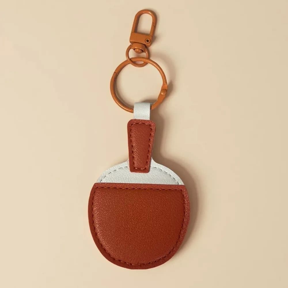 Funny Table Tennis Bats Keychain Creative Cute Ping-pong Racket Pendant Hanging Backpack Decor PU Leather Keyring