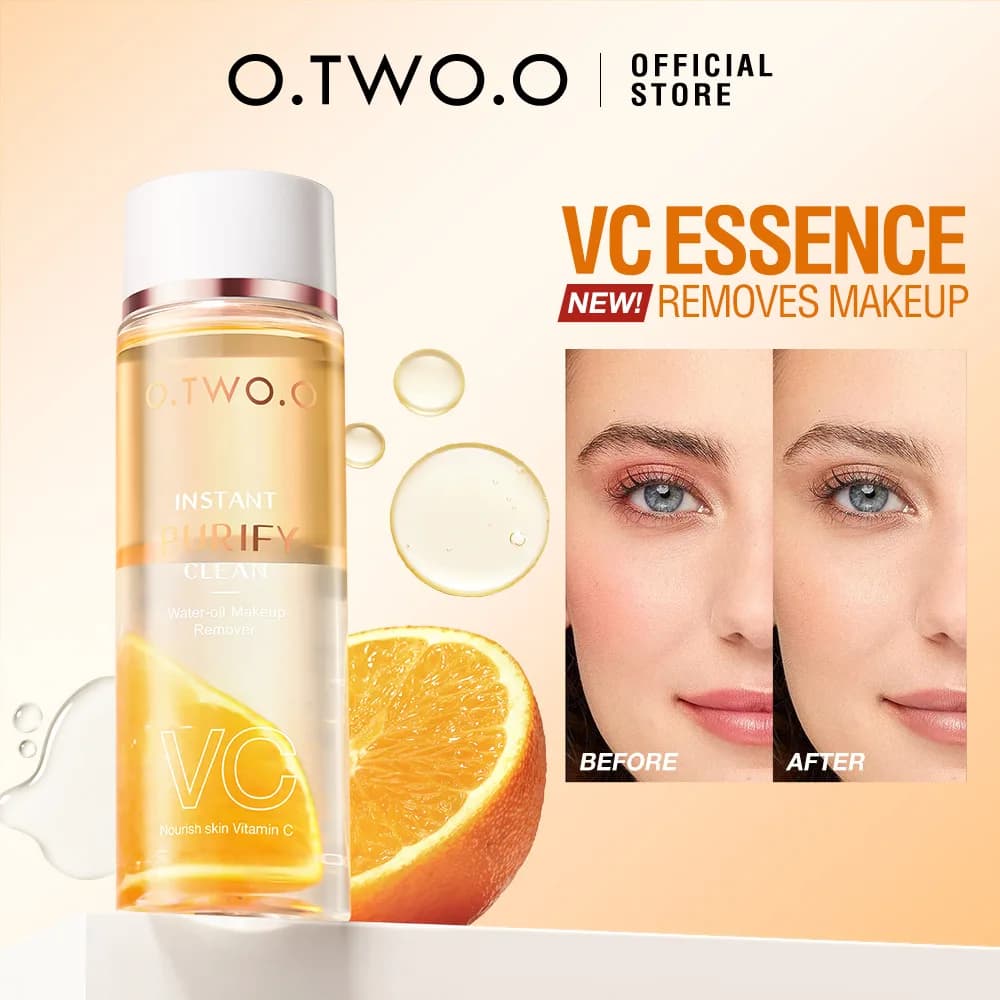 Two-phase maker with VC essence for sensitive skin instantly dissolves stubborn make-up without irritation
