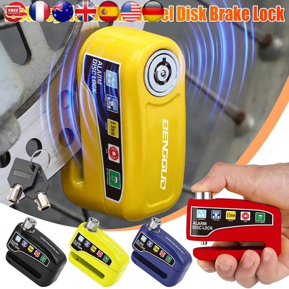 Blocco Disco Freno Moto con Allarme 110dB, Lucchetto Antifurto Impermeabile con Chiavi in Lega di Alluminio per Moto, Scooter e Biciclette